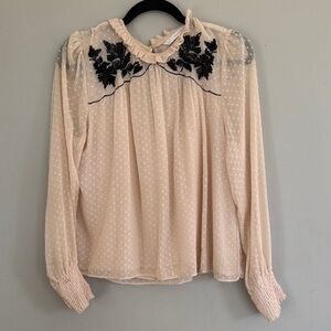 Zara Cream Blouse with Black Embroidery